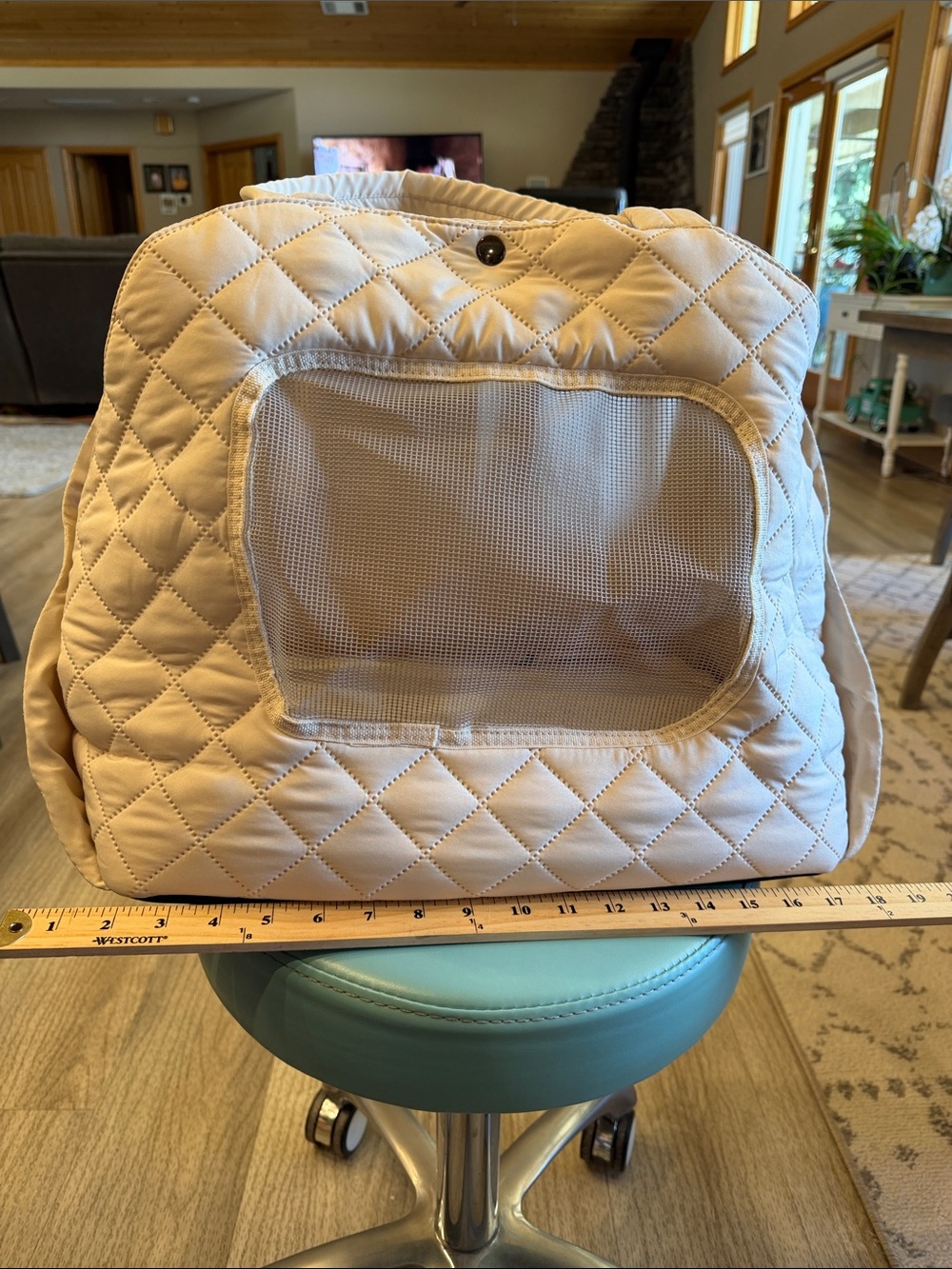 The Spring Shop Quilted Cream Travel Pet Carrier with Mesh Window NWT